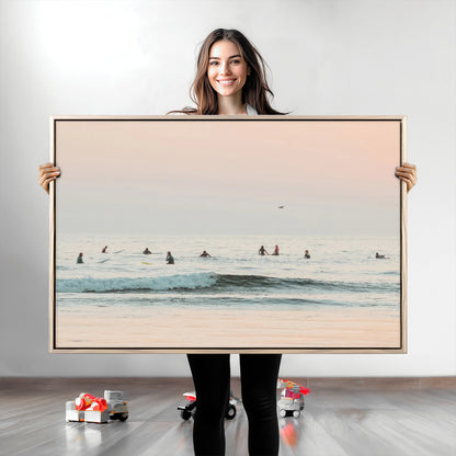 98888919-MGV-CV-36X24-Pastel Ocean Wall Art Canvas Print, Framed Soft Sunset Swimming Art Picture Print, Calm Sea Horizon Perfect Soft Coastal