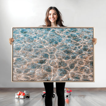 26580287-MGV-CV-36X24-Clear Water Wall Art Canvas Print, Framed Sunlit Ripples Art Picture Print, Ocean Texture Perfect Modern Coastal Decor Artwork
