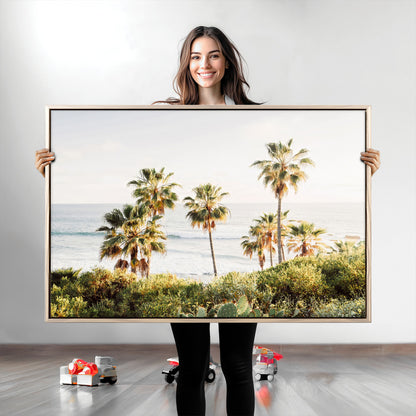 94707294-MGV-CV-36X24-California Coast Wall Art Canvas Print, Framed Palm Trees Art Picture Print, Coastal Landscape Perfect Coastal Minimalist Decor