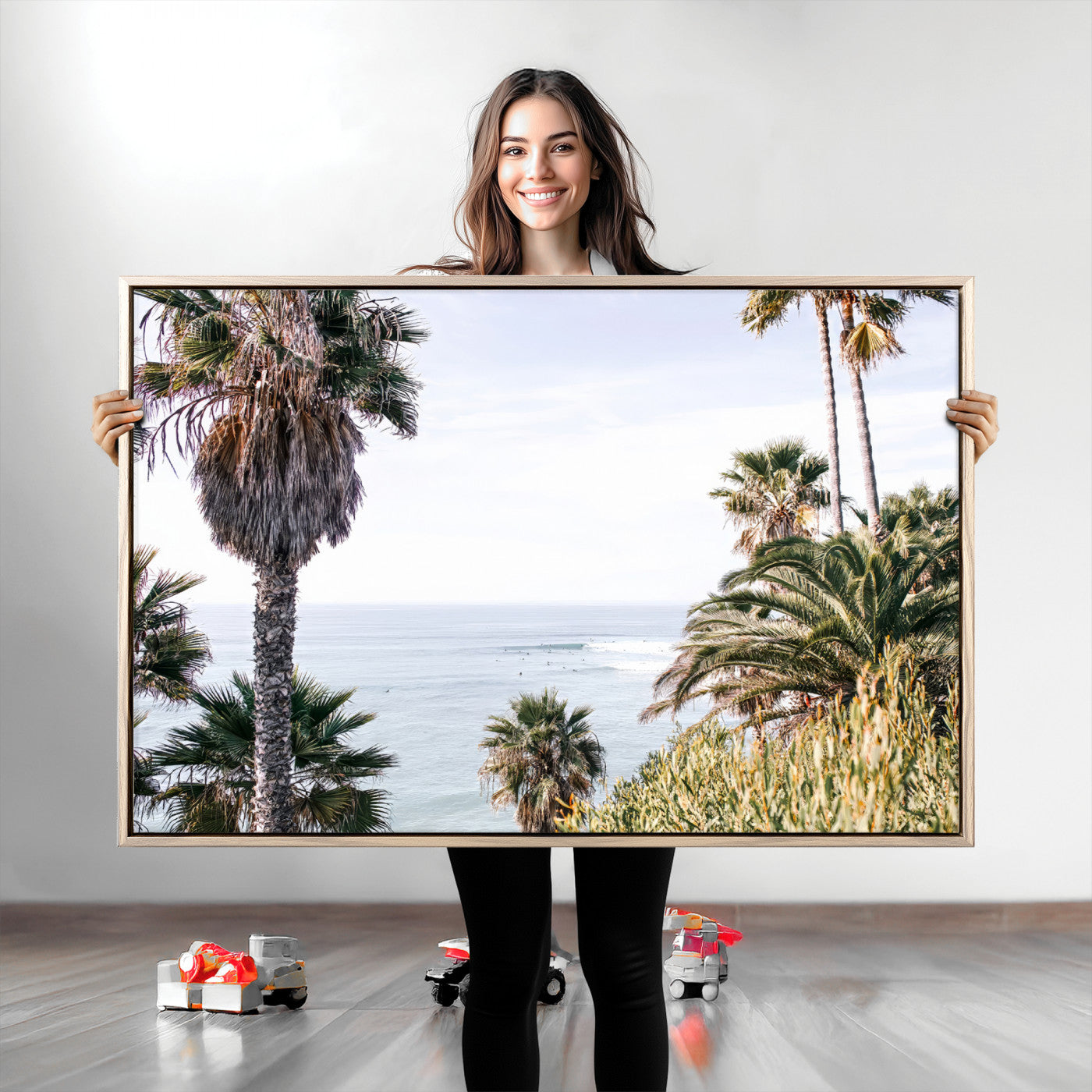 51404565-MGV-CV-36X24-Palm Trees Wall Art Canvas Print, Framed Ocean Breeze Art Picture Print, Coastal View Perfect Tropical Coastal Decor Artwork