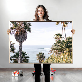 51404565-MGV-CV-36X24-Palm Trees Wall Art Canvas Print, Framed Ocean Breeze Art Picture Print, Coastal View Perfect Tropical Coastal Decor Artwork
