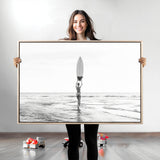 98446901-MGV-CV-36X24-Monochrome Surf Wall Art Canvas Print, Framed Minimalist Surfer Art Picture Print, Surfboard Silhouette Perfect Coastal Minimalist