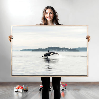 10157174-MGV-CV-36X24-Orca Whale Wall Art Canvas Print, Framed Black White Whale Art Picture Print, Minimalist Ocean Perfect Coastal Minimalist Decor
