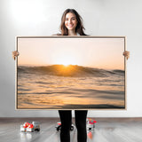 16973771-MGV-CV-36X24-Calm Water Wall Art Canvas Print, Framed Sunset Waves Art Picture Print, Coastal Warmth Perfect Warm Minimalist Decor Artwork