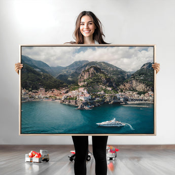 20321590-MGV-CV-36X24-Amalfi Coast Wall Art Canvas Print, Framed Italy Travel Art Picture Print, Mediterranean Landscape Perfect Mediterranean Coastal