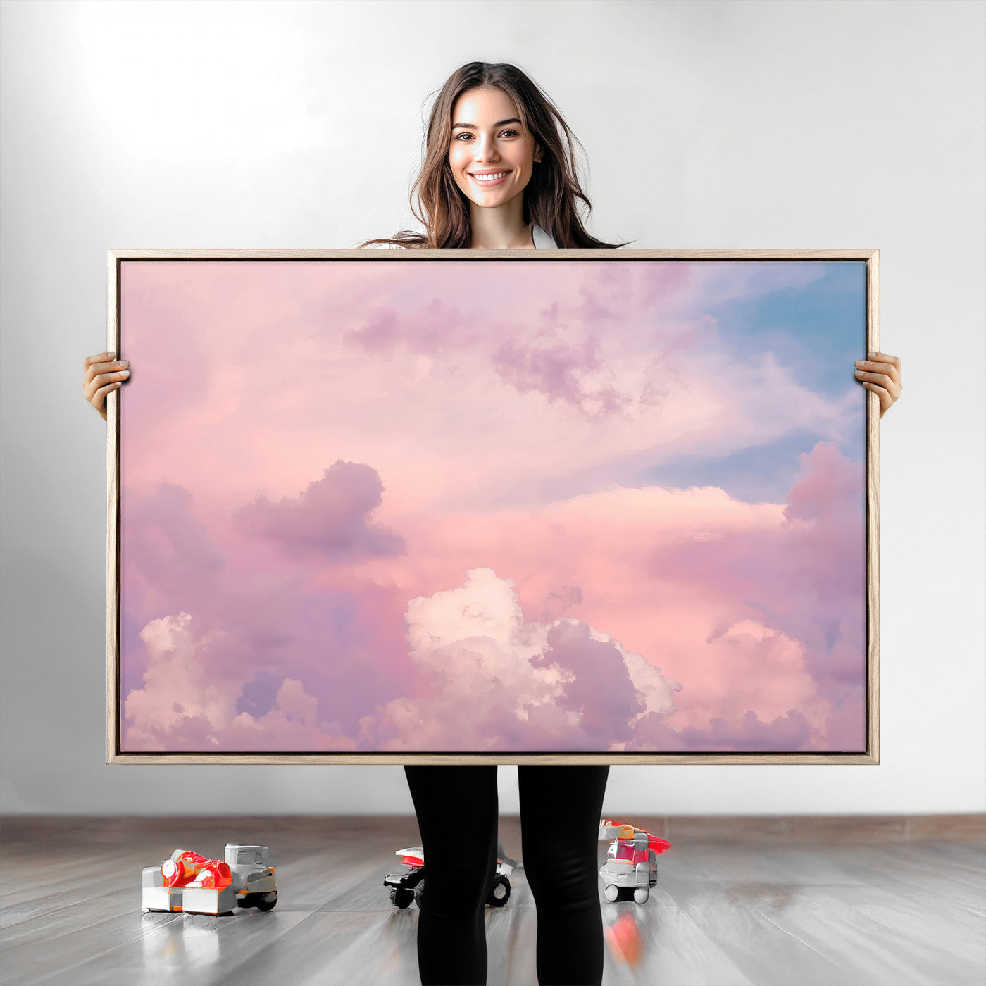22874890-MGV-CV-36X24-Pastel Sky Wall Art Canvas Print, Framed Dreamy Cloudscape Art Picture Print, Sunset Glow Perfect Minimalist Serenity Decor