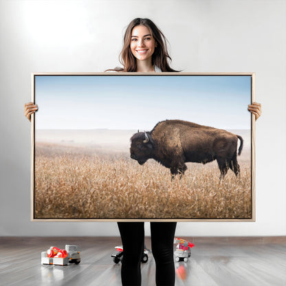 99620201-MGV-CV-36X24-Wild Bison Wall Art Canvas Print, Framed Bison in Prairie Art Picture Print, Rustic Western Perfect Rustic Western Decor Artwork