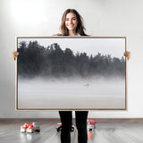 59703275-MGV-CV-36X24-Surfer in Fog Wall Art Canvas Print, Framed Foggy Beach Art Picture Print, Coastal Surf Perfect Moody Coastal Decor Artwork