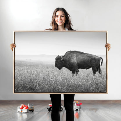 28435251-MGV-CV-36X24-Bison In Prairie Wall Art Canvas Print, Framed Rustic Wildlife Art Picture Print, Wild Buffalo Perfect Rustic Western Decor