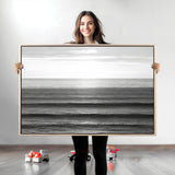 47305203-MGV-CV-36X24-Monochrome Ocean Wall Art Canvas Print, Framed Moody Ocean Art Picture Print, Calm Ocean Perfect Minimalist Coastal Decor Artwork