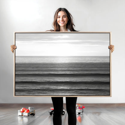 47305203-MGV-CV-36X24-Monochrome Ocean Wall Art Canvas Print, Framed Moody Ocean Art Picture Print, Calm Ocean Perfect Minimalist Coastal Decor Artwork