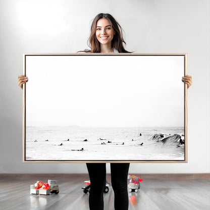 38441169-MGV-CV-36X24-Monochrome Swimming Wall Art Canvas Print, Framed Ocean Horizon Art Picture Print, Moody Coastal Perfect Minimalist Coastal Decor