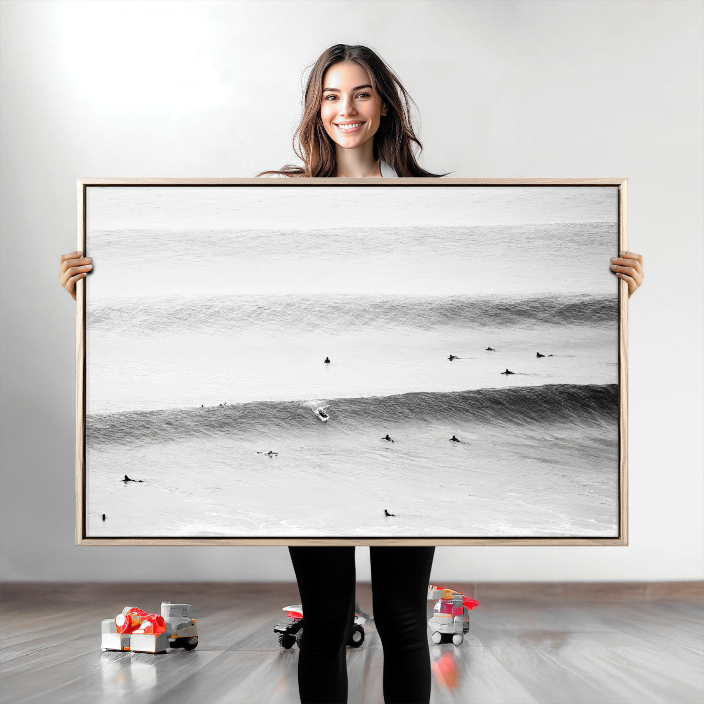 54291445-MGV-CV-36X24-Black White Ocean Wall Art Canvas Print, Framed Coastal Sport Art Picture Print, Ocean Culture Perfect Minimalist Coastal Decor