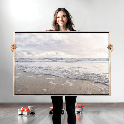 70596264-MGV-CV-36X24-Ocean Waves Wall Art Canvas Print, Framed Coastal Shoreline Art Picture Print, Sea Foam Perfect Coastal Minimalist Decor Artwork