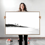 29611516-MGV-CV-36X24-Black White Beach Wall Art Canvas Print, Framed Palm Trees Art Picture Print, Monochrome Tropical Perfect Minimalist Coastal Decor