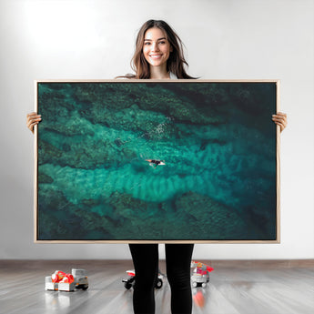 93287752-MGV-CV-36X24-Ocean Surf Wall Art Canvas Print, Framed Blue Waters Art Picture Print, Vibrant Seascape Perfect Coastal Adventure Decor Artwork