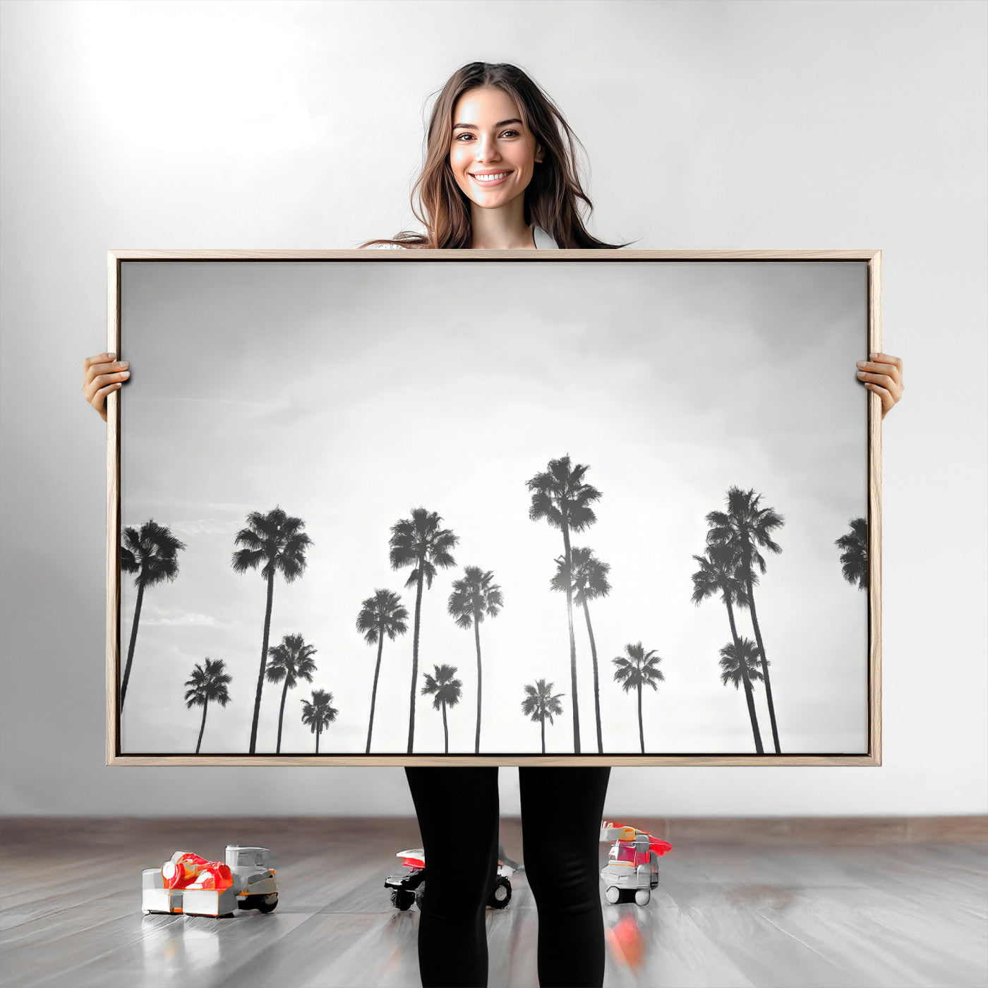 62298277-MGV-CV-36X24-Monochrome Palms Wall Art Canvas Print, Framed Minimalist Trees Art Picture Print, Silhouetted Palms Perfect Tropical Minimalist