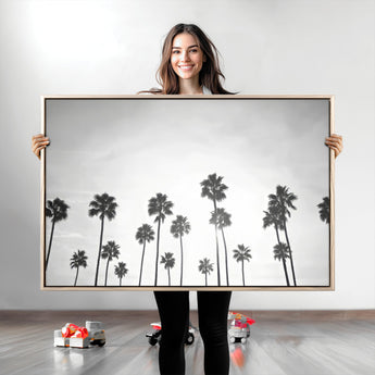 62298277-MGV-CV-36X24-Monochrome Palms Wall Art Canvas Print, Framed Minimalist Trees Art Picture Print, Silhouetted Palms Perfect Tropical Minimalist