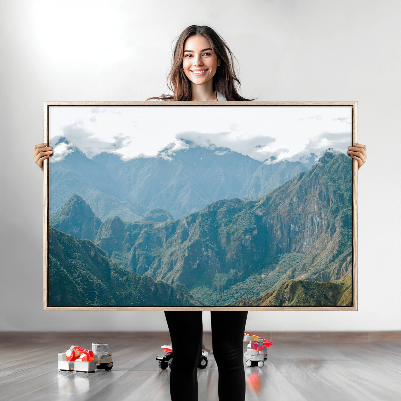 79393816-MGV-CV-36X24-Misty Mountain Wall Art Canvas Print, Framed Cloudy Andean Art Picture Print, Rugged Mountain Perfect Rustic Nature Decor Artwork