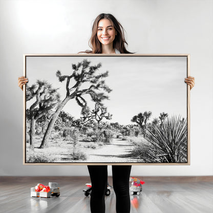 88164251-MGV-CV-36X24-Joshua Tree Wall Art Canvas Print, Framed Desert Path Art Picture Print, Monochrome Desert Perfect Minimalist Desert Decor Artwork