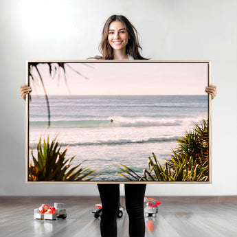 23287092-MGV-CV-36X24-Ocean Surfer Wall Art Canvas Print, Framed Coastal Surf Art Picture Print, Tropical Beach Perfect Tropical Coastal Decor Artwork