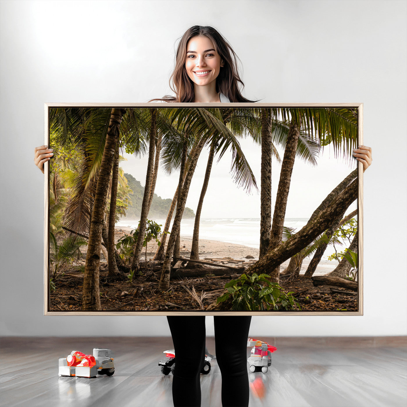 92093951-MGV-CV-36X24-Tropical Jungle Wall Art Canvas Print, Framed Palm Tree Forest Art Picture Print, Coastal Escape Perfect Jungle Retreat Decor