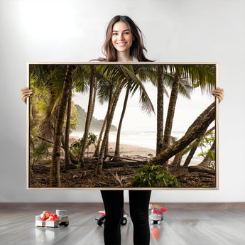 92093951-MGV-CV-36X24-Tropical Jungle Wall Art Canvas Print, Framed Palm Tree Forest Art Picture Print, Coastal Escape Perfect Jungle Retreat Decor