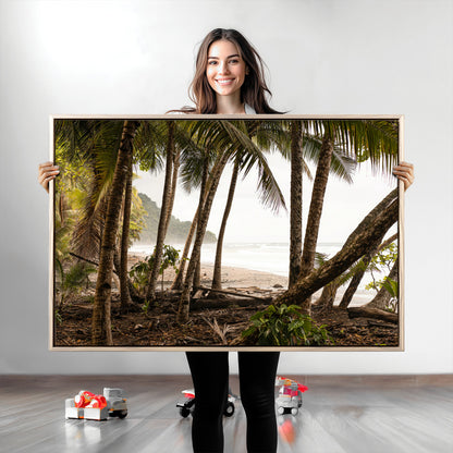 92093951-MGV-CV-36X24-Tropical Jungle Wall Art Canvas Print, Framed Palm Tree Forest Art Picture Print, Coastal Escape Perfect Jungle Retreat Decor