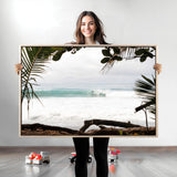 50382104-MGV-CV-36X24-Tropical Surf Wall Art Canvas Print, Framed Palm Tree View Art Picture Print, Beach House Art Perfect Boho Coastal Decor Artwork