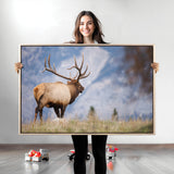 26365841-MGV-CV-36X24-Mountain Elk Art Wall Art Canvas Print, Framed Rustic Wildlife Print Art Picture Print, Lodge Style Decor Perfect Rustic Lodge