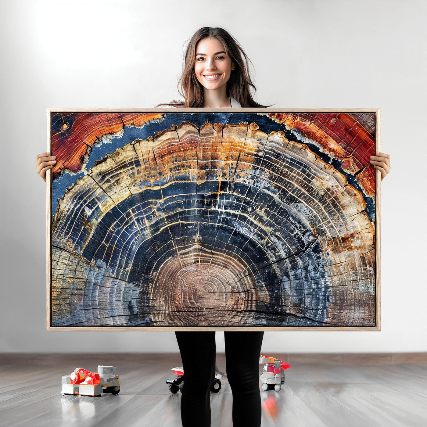 38987581-MGV-CV-36X24-Tree Ring Art Wall Art Canvas Print, Framed Rustic Wall Decor Art Picture Print, Nature Grain Print Perfect Modern Rustic Decor
