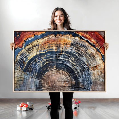 38987581-MGV-CV-36X24-Tree Ring Art Wall Art Canvas Print, Framed Rustic Wall Decor Art Picture Print, Nature Grain Print Perfect Modern Rustic Decor
