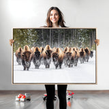 22695857-MGV-CV-36X24-Bison Herd Scene Wall Art Canvas Print, Framed Western Wildlife Art Picture Print, Rustic Animal Art Perfect Rustic Lodge Decor