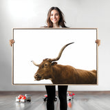 62566114-MGV-CV-36X24-Longhorn Cow Art Wall Art Canvas Print, Framed Rustic Animal Decor Art Picture Print, Texas Bull Photo Perfect Rustic Farmhouse