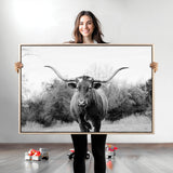 97280319-MGV-CV-36X24-Longhorn Photography Wall Art Canvas Print, Framed Western Cow Decor Art Picture Print, Texas Ranch Style Perfect Rustic Farmhouse