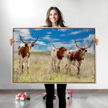 58099948-MGV-CV-36X24-Texas Longhorn Wall Art Canvas Print, Framed Western Decor Art Picture Print, Rustic Farmhouse Perfect Western Farmhouse Decor