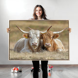 53388593-MGV-CV-36X24-Cow Photography Wall Art Canvas Print, Framed Rustic Animal Decor Art Picture Print, Texas Cow Pair Perfect Western Farmhouse