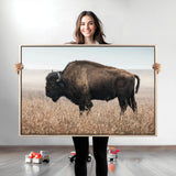 34451925-MGV-CV-36X24-Rustic Bison Decor Wall Art Canvas Print, Framed Buffalo Home Accent Art Picture Print, Prairie Wildlife Scene Perfect Western