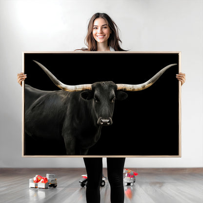 23572907-MGV-CV-36X24-Texas Longhorn Wall Art Canvas Print, Framed Rustic Western Decor Art Picture Print, Farmhouse Animal Perfect Modern Western