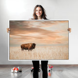 87282289-MGV-CV-36X24-Bison Wall Art Canvas Print, Framed Buffalo Art Picture Print, Western Prairie Perfect Rustic Decor Artwork