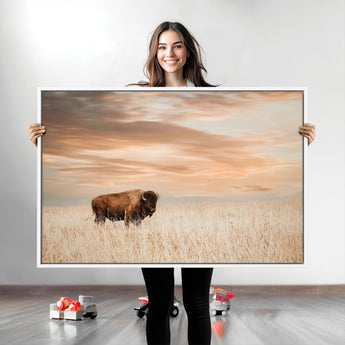 87282289-MGV-CV-36X24-Bison Wall Art Canvas Print, Framed Buffalo Art Picture Print, Western Prairie Perfect Rustic Decor Artwork
