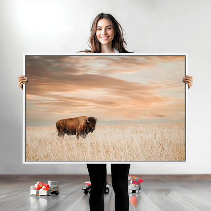 87282289-MGV-CV-36X24-Bison Wall Art Canvas Print, Framed Buffalo Art Picture Print, Western Prairie Perfect Rustic Decor Artwork
