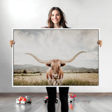 80054319-MGV-CV-36X24-Texas Longhorn Wall Art Canvas Print, Framed Western Cow Art Picture Print, Rustic Farmhouse Perfect Farmhouse Decor Artwork