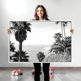 89458520-MGV-CV-36X24-Palm Trees Wall Art Canvas Print, Framed Coastal View Art Picture Print, Ocean Horizon Perfect Monochrome Coast Decor Artwork