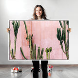 93119502-MGV-CV-36X24-Tall Cactus Wall Art Canvas Print, Framed Pink Wall Art Picture Print, Cactus Lines Perfect Modern Desert Decor Artwork