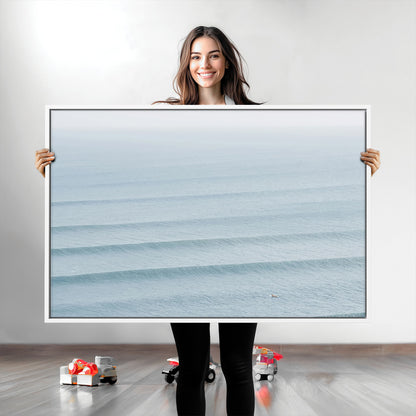 47814787-MGV-CV-36X24-Ocean Waves Wall Art Canvas Print, Framed Solo Surfer Art Picture Print, Wave Lines Perfect Minimalist Ocean Decor Artwork