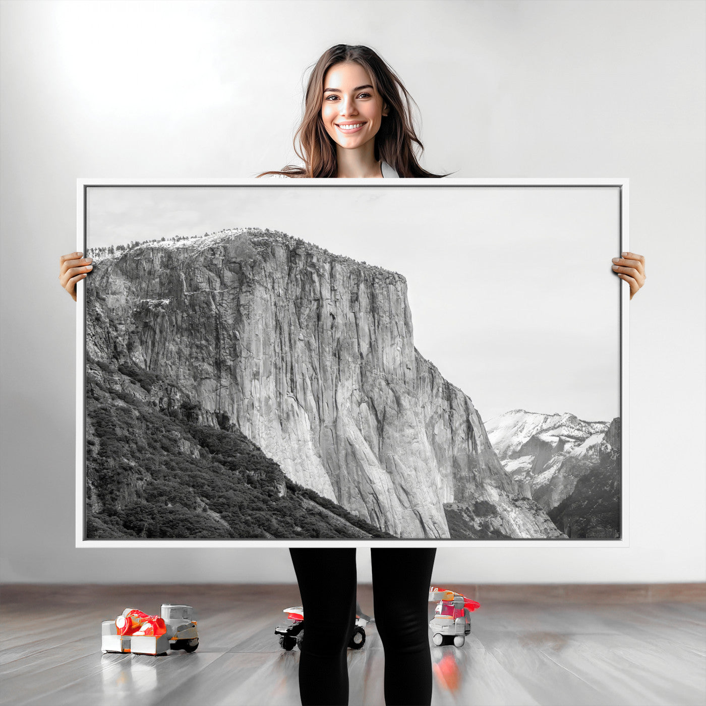 39393420-MGV-CV-36X24-El Capitan Wall Art Canvas Print, Framed Yosemite Cliff Art Picture Print, Monochrome Mountain Perfect Monochrome Sierra Decor