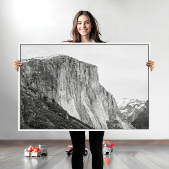 39393420-MGV-CV-36X24-El Capitan Wall Art Canvas Print, Framed Yosemite Cliff Art Picture Print, Monochrome Mountain Perfect Monochrome Sierra Decor