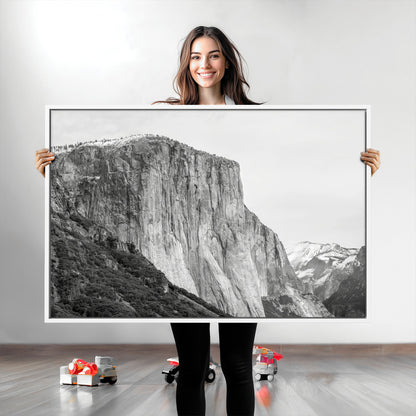 39393420-MGV-CV-36X24-El Capitan Wall Art Canvas Print, Framed Yosemite Cliff Art Picture Print, Monochrome Mountain Perfect Monochrome Sierra Decor