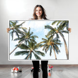 87247012-MGV-CV-36X24-Skyward Palm Trees Wall Art Canvas Print, Framed Tropical Sky Art Picture Print, Coconut Palm Perfect Tropical Skyview Decor